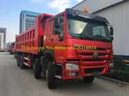 Warna Merah HOWO 371/420 hp 8x4 12 roda Tugas berat Penambangan Sampah / Dumper / Tipper Truk Untuk Mengangkut batu pasir bijih