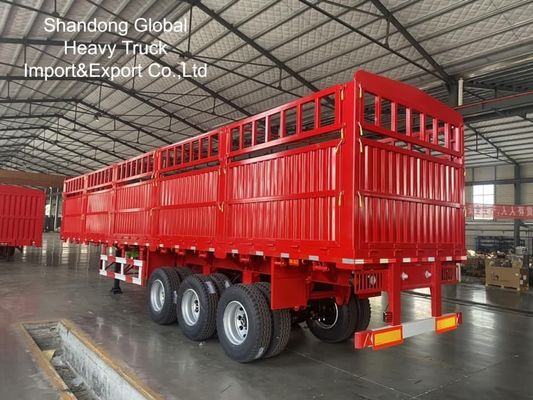 Semi-Trailer Pagar 50-70T untuk Kargo Berat Konstruksi Baja 3-Gandar