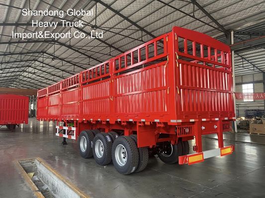 Semi-Trailer Pagar 50-70T untuk Kargo Berat Konstruksi Baja 3-Gandar