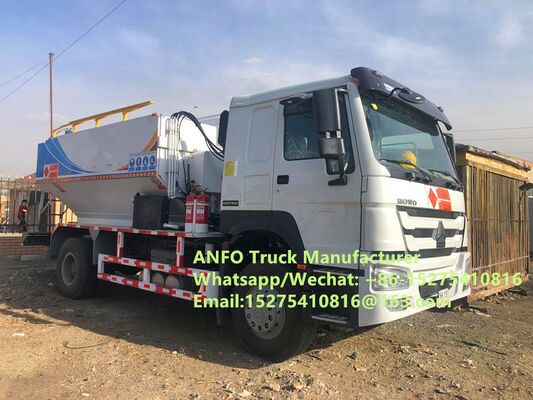 Mesin pencampur dan pengisian di tempat BCLH-10/15/20/30T HOWO yang tahan lama dan andal, truk ANFO amonium granular, layanan peledakan emulsi, unit manufaktur bahan peledak bergerak untuk pengeboran MEMU MMU