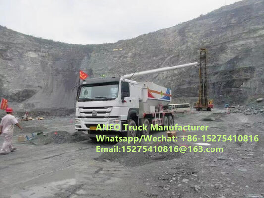 Mesin pencampur dan pengisian di tempat BCLH-10/15/20/30T HOWO yang tahan lama dan andal, truk ANFO amonium granular, layanan peledakan emulsi, unit manufaktur bahan peledak bergerak untuk pengeboran MEMU MMU