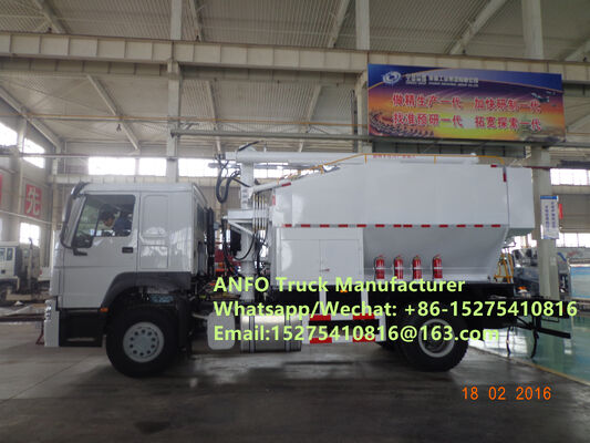 Mesin pencampur dan pengisian di tempat BCLH-10/15/20/30T HOWO yang tahan lama dan andal, truk ANFO amonium granular, layanan peledakan emulsi, unit manufaktur bahan peledak bergerak untuk pengeboran MEMU MMU