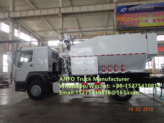 Mesin pencampur dan pengisian di tempat BCLH-10/15/20/30T HOWO yang tahan lama dan andal, truk ANFO amonium granular, layanan peledakan emulsi, unit manufaktur bahan peledak bergerak untuk pengeboran MEMU MMU