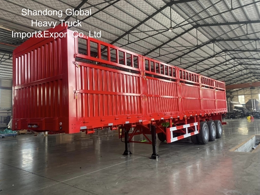 Semi-Trailer Pagar 50-70T untuk Kargo Berat Konstruksi Baja 3-Gandar